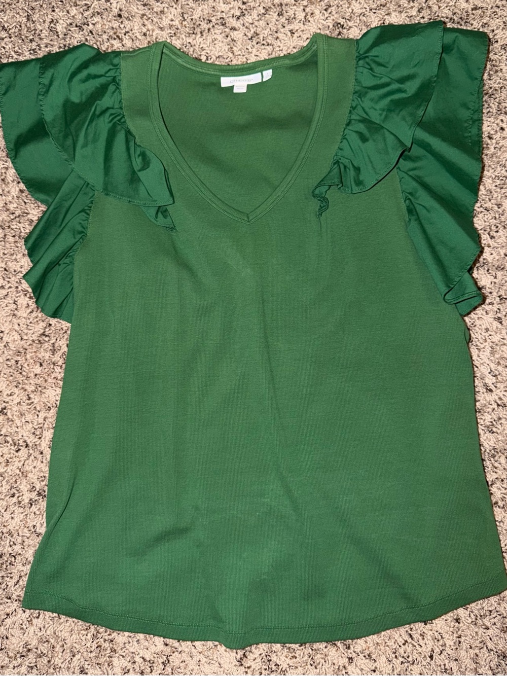 Chico's Emerald Green V-Neck Ruffle Sleeve Tank size 3 or XL